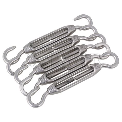 Cnbtr 5pcs Silver M4 304 Stainless Steel Hook And Hook Turnbuckle Wire