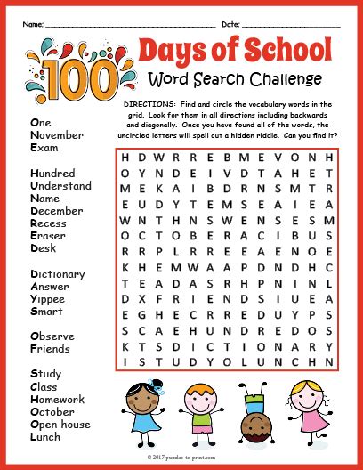 100 Days Of School Word Search Puzzle Worksheet Activity Made By Teachers