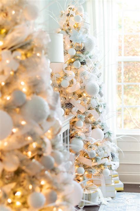 White And Gold Christmas Trees With Lights