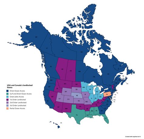 The Landlocked States Of Provinces Of The Usa Canada Rmaps