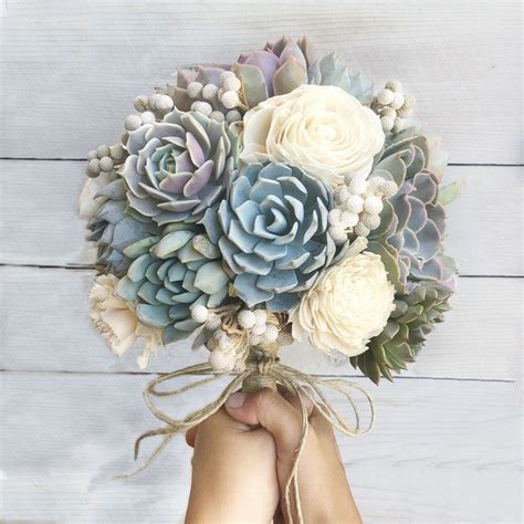 Succulent And Sola Flower Wedding Bouquet Customized Wedding Etsy