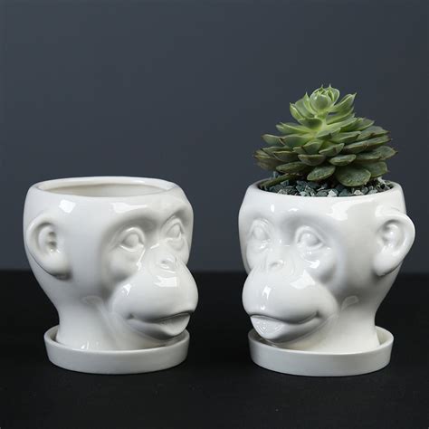 Monkey Planter Monkey Plant Pot Cute Monkey Ts Ceramic Etsy