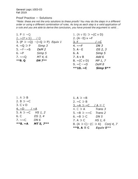 Propositional Logic Proofs Practice General Logic 1003 Fall 2019