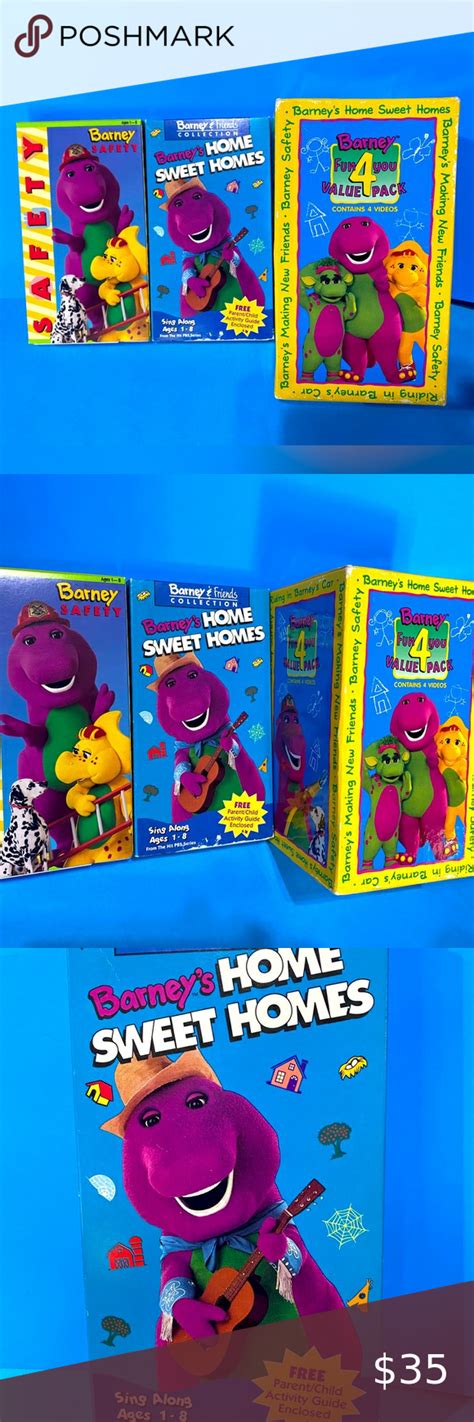 Barney Home Video Vtg 90s Barney Safety And Home Sweet Homes Vhs W