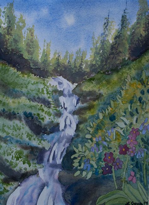 Watercolor Colorado Mountain Stream Painting By Cascade Colors