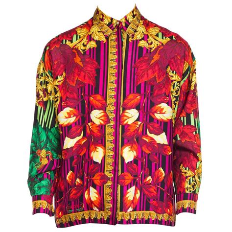 1990s Gianni Versace Instante Fall Baroque Printed Silk Blouse At