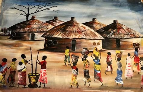 Original African Painting Village Scene 30x45 By Davis Muwumba Etsy