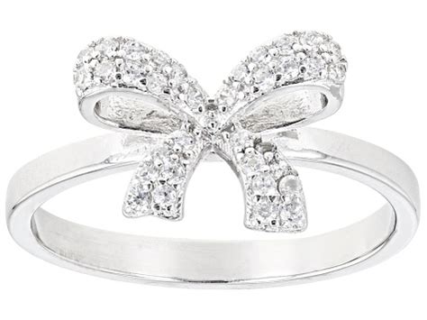 White Cubic Zirconia Rhodium Over Sterling Silver Bow Ring 0 34ctw