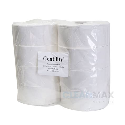 Gentility Jumbo Toilet Paper Roll 2ply 300m X 8 Rolls Cleanmax Supplies