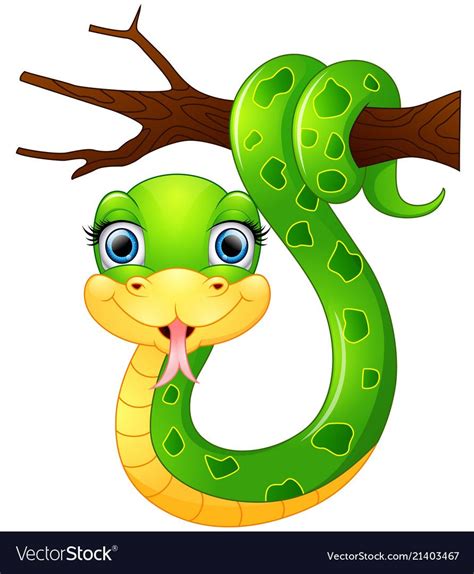 Illustration Of Happy Green Snake On The Branch Download A Free