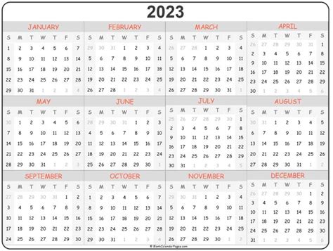 2023 Year Calendar Yearly Printable Printable Calendar Pages