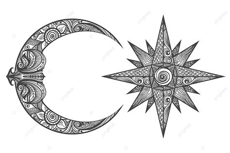 Hand Drawn Moon Vector Art Png Hand Drawn Zentangle Crescent Moon And