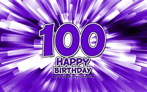 Download Wallpapers Happy 100th Birthday 4k Violet Abstract Rays