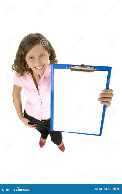 Woman Holding Clipboard Stock Photo Image Of Advertising 6448128