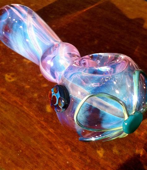 Purple And Blue Color Changing Glass Pipe With Flower