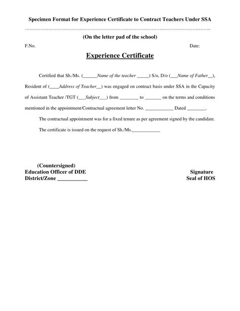 Template Of Experience Certificate Professional Template Examples