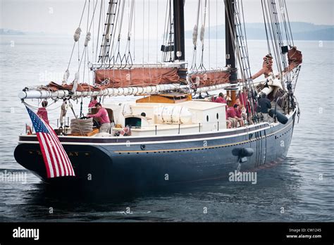 The Gaff Rigged Schooner Roseway Motors In Halifax Harbour During Tall