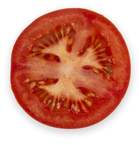 Slice Of Red Fresh Tomato Isolated Isolated On White Background Stock