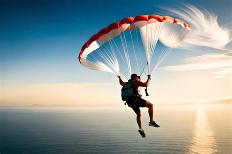 Premium Ai Image A Man Is Parasailing In The Air With A Large Parachute