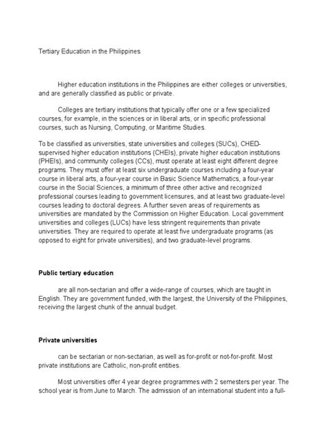 Tertiary Education In The Philippines Pdf College Vocational