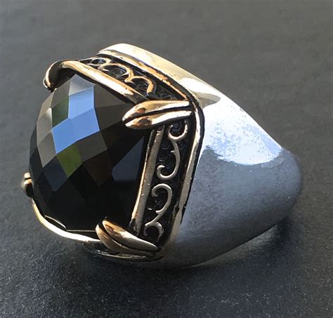 925 Sterling Silver Mens Ring With Black Onyx Unique Elegant Etsy