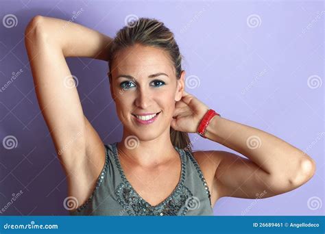 Young Woman Raising Her Arms Stock Image Image Of Confidence Face 26689461