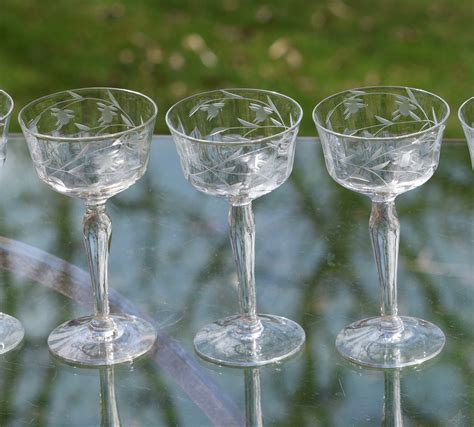 vintage etched wine cordial glasses set of 6 3 oz after dinner drink glasses vintage port