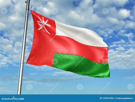 Oman Flag Waving With Sky On Background Realistic 3d Illustration Stock