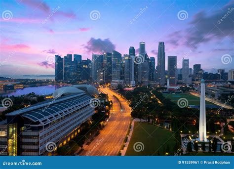 Panorama Of Singapore Business District Skyline And Singapore Sk Stock