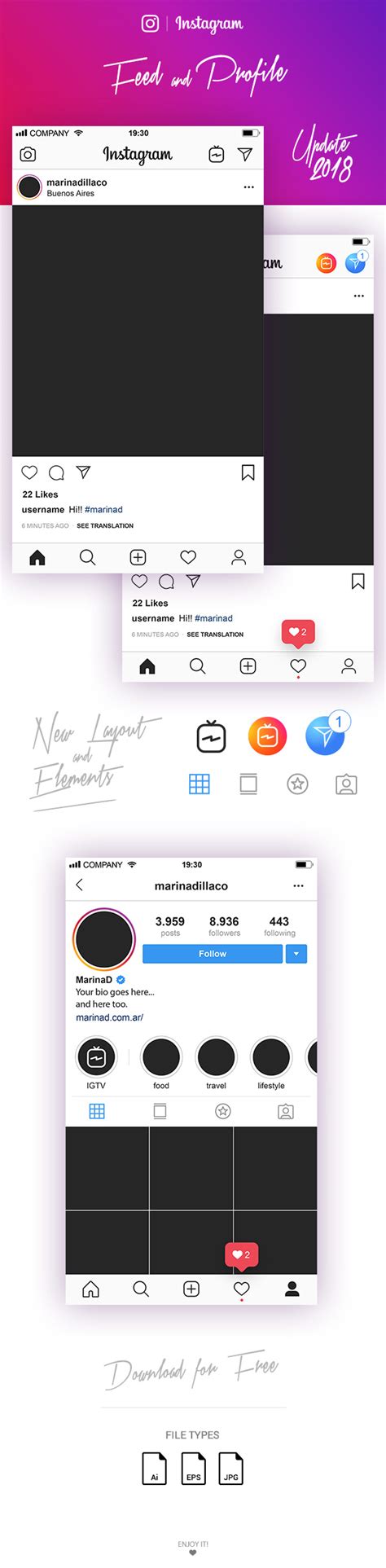 Instagram profile picture download is a free service that allows you to view & download insta dp (i.e. FREE Instagram Layout Feed and Profile UI - 2018 - MarinaD