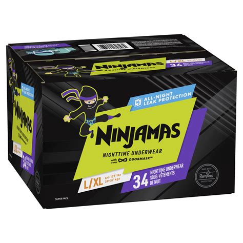 Ninjamas Pampers Nighttime Bedwetting Underwear Boys Size Lxl 34 Count