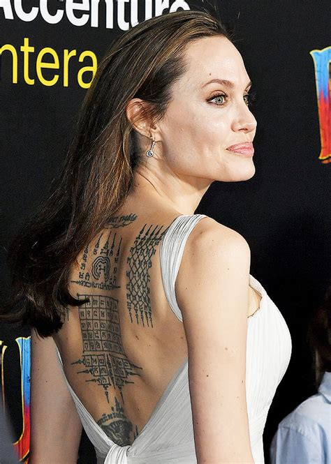 Angelina Jolie’s Back Tattoos How They Look And Meanings Behind The Ink Hollywood Life