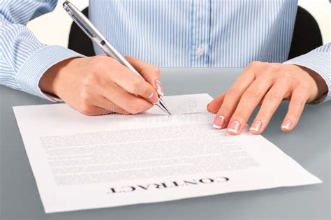 Female Signing Contract At Desk Stock Image Image Of Loan Contract