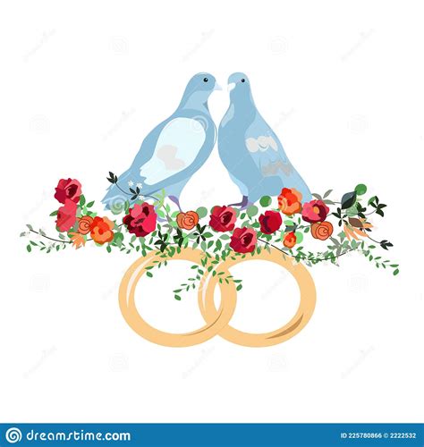 Two Doves In Flowers With Wedding Rings Stock Vector Illustration Of