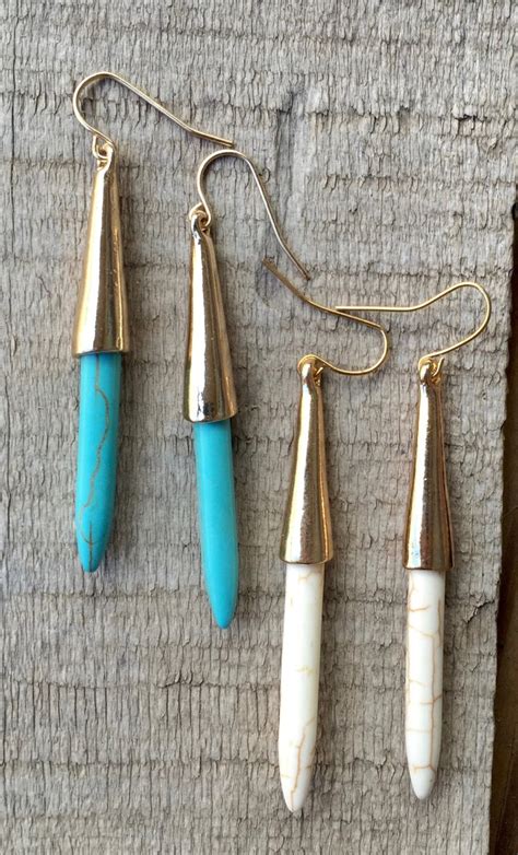 Minimalist Gold Blue Or White Howlite Turquoise Earrings Etsy