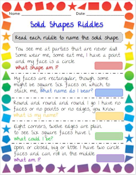 Solid Shapes Riddles Worksheet