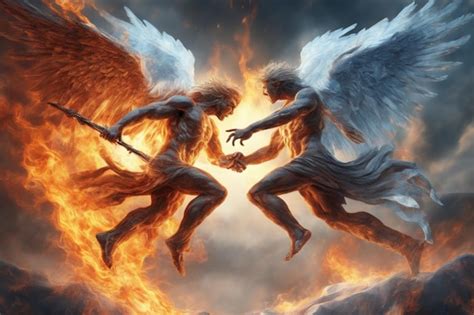 Premium Photo Angels Fighting Demons In Fiery Land Of Ice And Fire