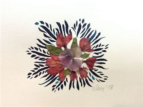 By Amie Clay 2018 Pressed Flower And India Ink Original Aceo