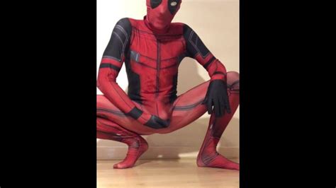 Wanking In My New Deadpool Outfit Rock Hard Cock And Super Horny