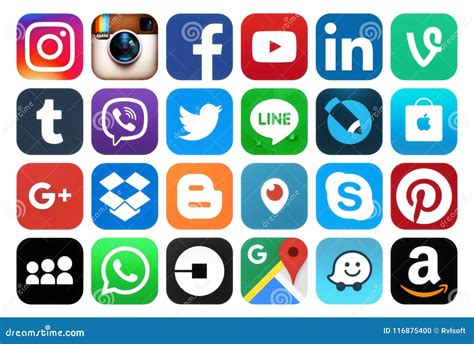 Collection Of Popular Social Media Icons Editorial Image Image Of