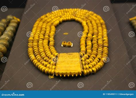 Gold Necklace Of King Tutankhamen Treasure Egyptian Museum Editorial