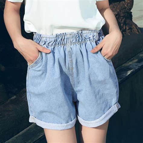 Summer Style High Rise Cuffed Light Washed Casual Loose Fit Denim