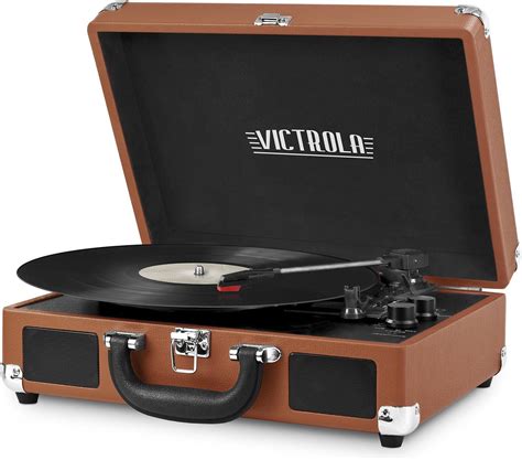 Victrola Vintage Speed Bluetooth Suitcase Turntable With Speakers Cognac Amazon Ca Electronics