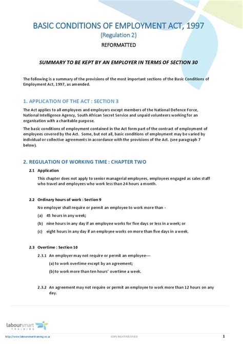 Form Bcea1a Summary Of The Act Reformatted Document Labour Law