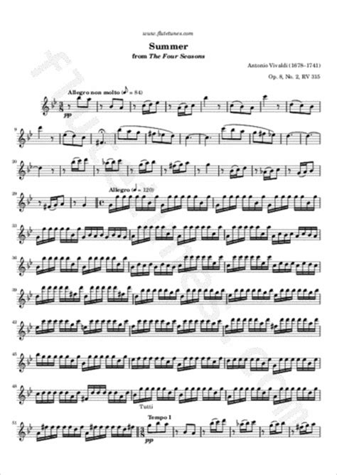 Summer From The Four Seasons A Vivaldi Free Flute Sheet Music