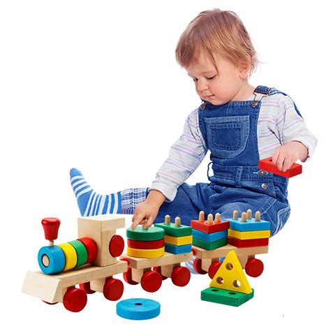 Kids Wooden Toys Stacking Train Blocks Pull Toy Promotes Baby