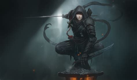 Ninjas Red Eyes Fantasy Men Fantasy Art Digital Art Sword Hoods