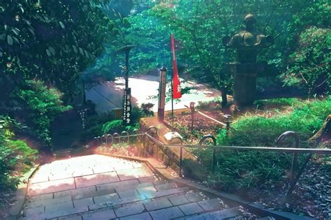 Anime Landscape Stairs Realistic Park Wallpaper