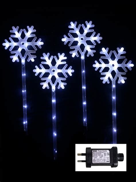 Cool White Snowflake Garden Path Lights Set Of 4 15m Christmas