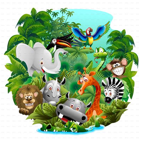 Wild Animals Cartoon On The Jungle By Bluedarkat Graphicriver